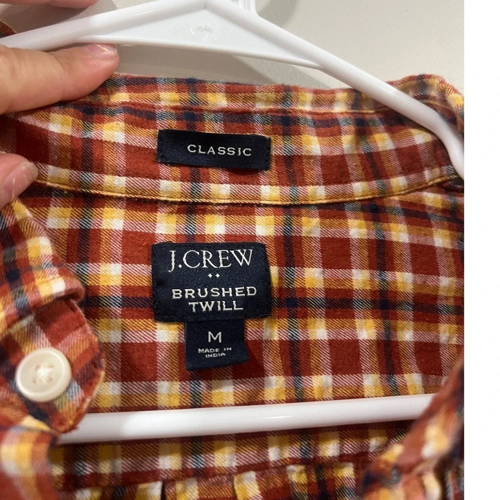 J. Crew Button Down Shirt Brushed Twill Classic Fit Red Yellow Fall Men Size Med